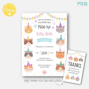 Cute Cat Birthday Invitation, Cat Paw-ty Invitation, Kitty Party Invite, Kitten Party Invitation, Editable Cat Birthday Invitation Template