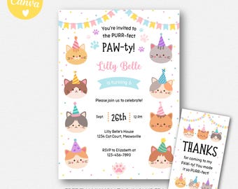 thumbnail image 2 of Kitty Cat Birthday Invitation Cat Party Decoration Cat Themed Girl... 2 of 11