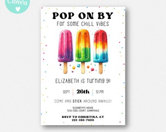 Popsicle Invitation, Popsicle Birthday Invitation, Pop on Over Chill With Us, Girl Popsicle Party Invitation, Girl Summer Birthday, Trendy