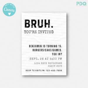 Bruh Birthday Invitation, Bruh It&#39;s My Birthday, Bruh Birthday Party, Bruh Birthday Invite, Bruh You In Invitation, Trendy Boy Birthday