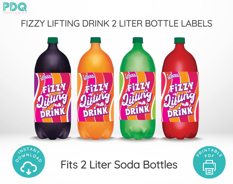 Fizzy Lifting Drink Labels Willy Wonka Birthday Willy Wonka - Etsy