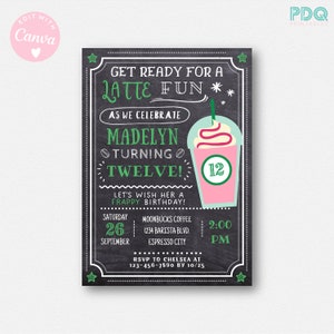 Coffee Shop Birthday Invitation Instant Download Printable, Pink Frappuccino Invite, Frappy Birthday Latte Fun Invite Editable Template
