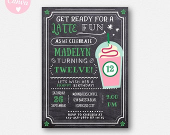 Coffee Shop Birthday Invitation Instant Download Printable, Pink Frappuccino Invite, Frappy Birthday Latte Fun Invite Editable Template