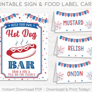 Hot Dog Bar Sign, 4th of July BBQ Food Labels, 4th of July Food Sign, 4th of July Party Decor, 4th of July Template, 4th of July Buffet