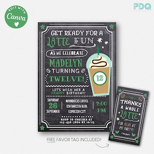 Editable Coffee Birthday Invitation – Latte Fun Invite for Girls – Canva Template – Digital Download – Tween Teen Birthday Printable