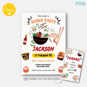 Ramen Birthday Invitation, Ramen Party Invitation, Editable Ramen Invitation, Boy Ramen Invite, Ramen Birthday Template, Ramen Favor Tags