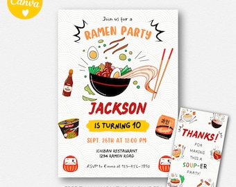 Ramen Birthday Invitation, Ramen Party Invitation, Editable Ramen Invitation, Boy Ramen Invite, Ramen Birthday Template, Ramen Favor Tags