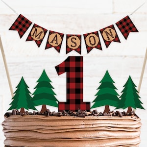 Lumberjack Cake Topper Printable, Lumberjack First Birthday Buffalo Plaid Age, Custom Name, Custom Age, Lumberjack Birthday Decorations