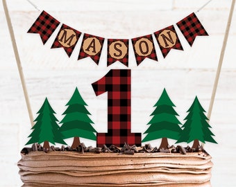 Lumberjack Cake Topper Printable, Lumberjack First Birthday Buffalo Plaid Age, Custom Name, Custom Age, Lumberjack Birthday Decorations