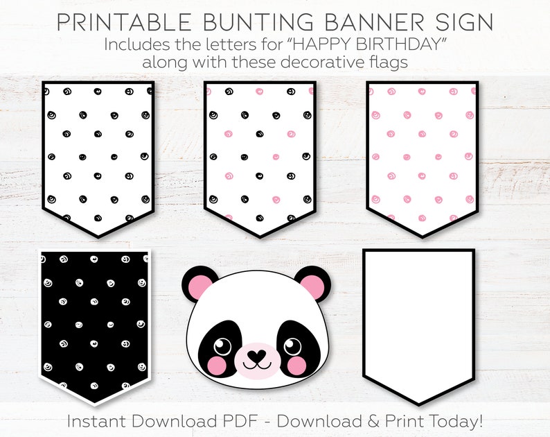 Panda Happy Birthday Banner Panda Banner Printable Panda Etsy