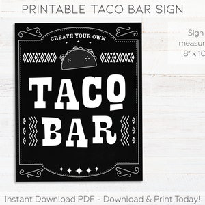 Taco Bar Sign &amp; Taco Bar Label Tent Cards, Taco Bar Printable, Taco ...