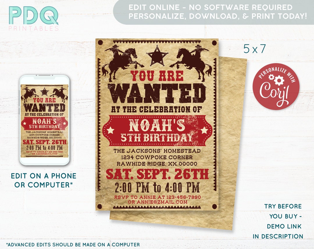 Cowboy Birthday Invitation Cowboy Invitation Printable - Etsy