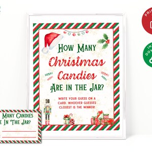 Candy Guessing Game, How Many Candies, Printable Christmas Game, Family Christmas Activity, Christmas Party Game, Christmas Family Game