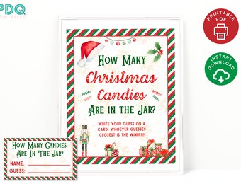 Candy Guessing Game, How Many Candies, Printable Christmas Game, Family Christmas Activity, Christmas Party Game, Christmas Family Game