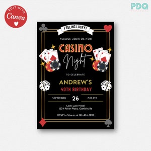 Casino Night Birthday Invitation, Casino Night Invitation, Casino Birthday Invitation, Poker Birthday Invitation, Casino Party Invitation