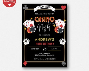 Casino Night Birthday Invitation, Casino Night Invitation, Casino Birthday Invitation, Poker Birthday Invitation, Casino Party Invitation