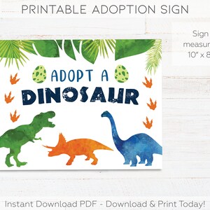 Adopt a Dinosaur Printable Sign &amp; Dinosaur Adoption Certificates, Boy ...