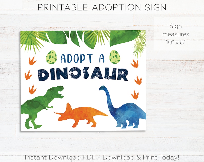 Adopt a Dinosaur Printable Sign &amp; Dinosaur Adoption - Etsy