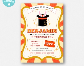 Magic Birthday Invitation Instant Download, Magic Birthday Invitation Printable, Magic Show Invite, Magician Digital Editable Template