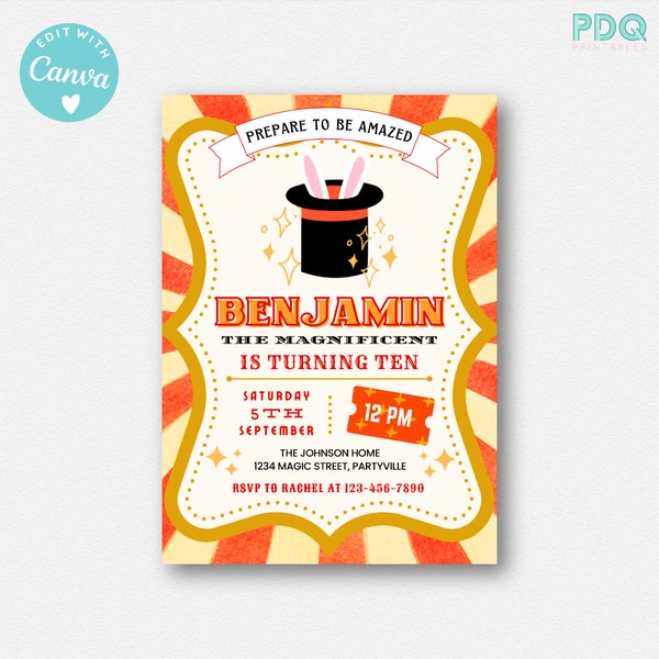 Magic Birthday Invitation Instant Download, Magic Birthday Invitation Printable, Magic Show Invite, Magician Digital Editable Template