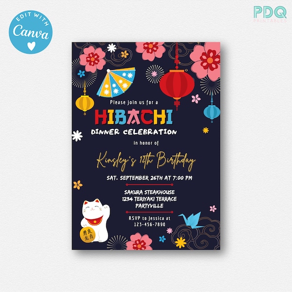 Hibachi Dinner Birthday Invitation Instant Download, Hibachi Lunch, Japanese Restaurant Party, Sushi, Digital Printable Editable Template