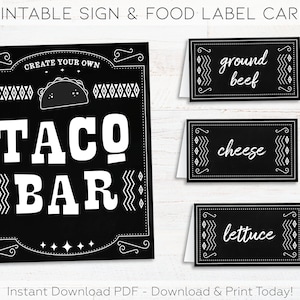 Taco Bar Sign & Taco Bar Label Tent Cards, Taco Bar Printable, Taco Party Sign, Mexican Fiesta Decorations, Taco Bout a Baby Printables