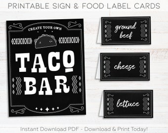 Taco Bar Sign & Taco Bar Label Tent Cards, Taco Bar Printable, Taco Party Sign, Mexican Fiesta Decorations, Taco Bout a Baby Printables