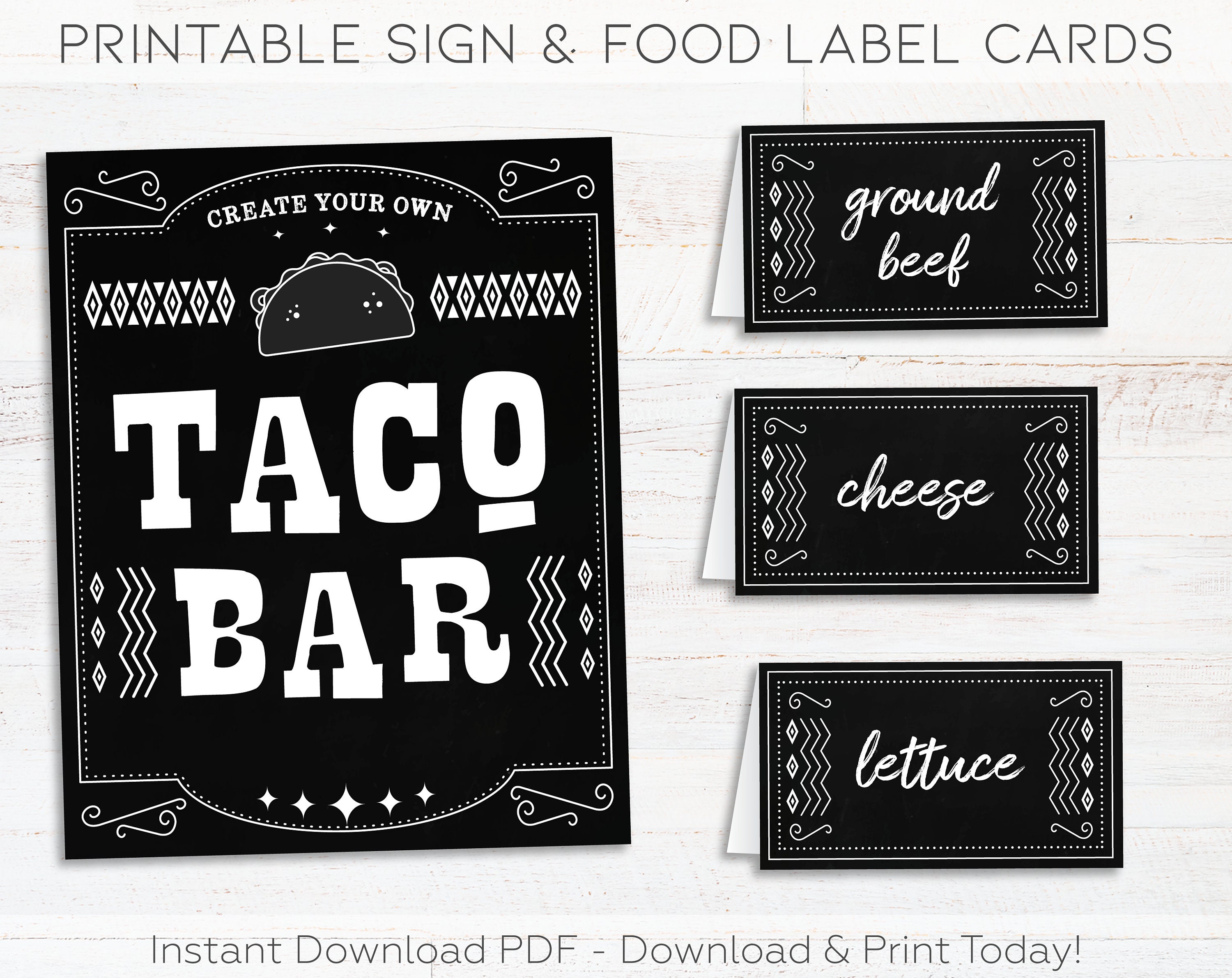 taco bar sign taco bar label tent cards taco bar printable etsy