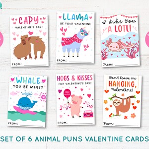 Printable Pun Valentine's Day Cards for Kids, Funny Animal Valentines, Animal Pun Valentine, Classroom Valentine's Day Cards, Teacher Valent