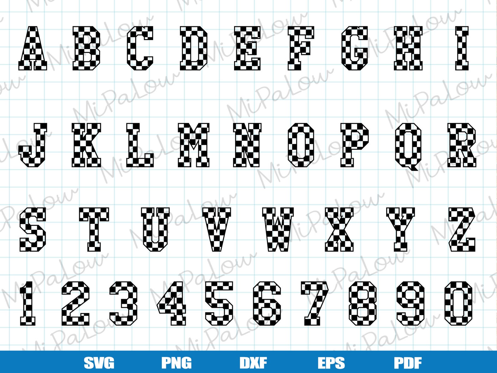 Checkered Alphabet Font Checkered Numbers Svg Checkered Etsy