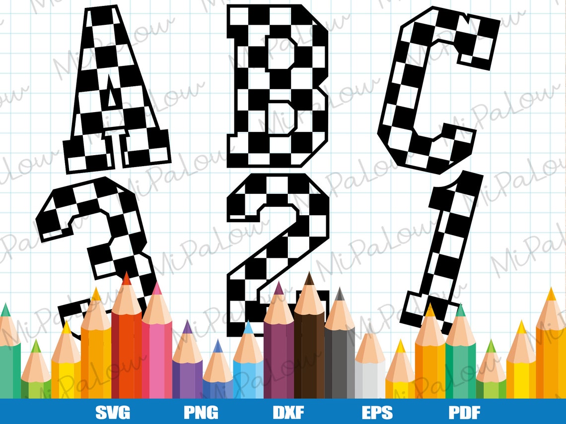 Checkered Alphabet Font Checkered Numbers Svg Checkered Etsy