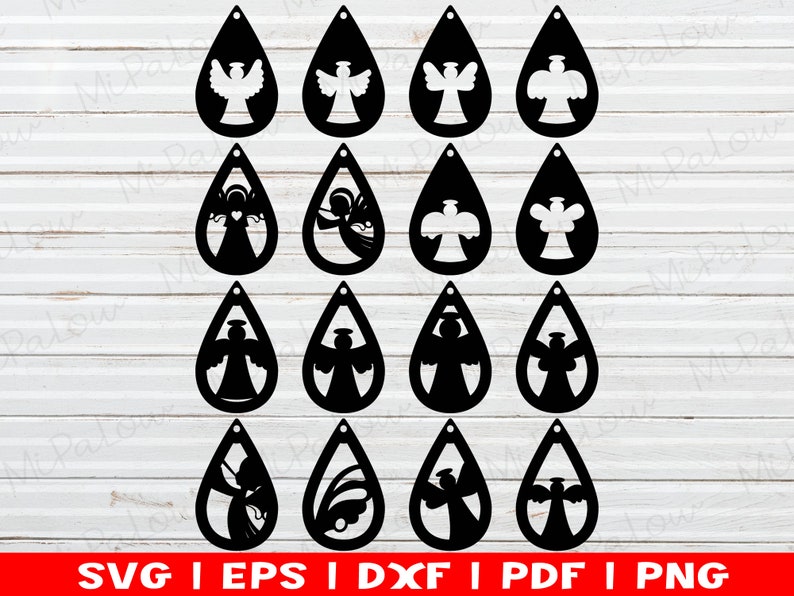 Ornate Earrings Silhouette Faux Leather Earrings SVG Png Joanna Gaines Cut File Christmas Angel earring svg Earrings Bundle Dxf Leaf