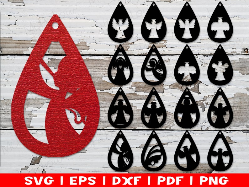 Ornate Earrings Silhouette Faux Leather Earrings SVG Png Joanna Gaines Cut File Christmas Angel earring svg Earrings Bundle Dxf Leaf