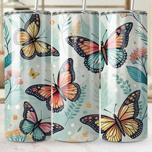 Butterfly Tumbler Design, Floral Tumbler Png, Digital Tumbler Wrap, Sublimation Tumbler Design, Butterflies Tumbler Art, Gift For Her