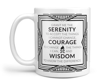 Serenity Prayer Mug Stoic philosophy Coffee Cup. AA Adversity to Advantage Entrepreneur & Business inspiration + motivation office mug