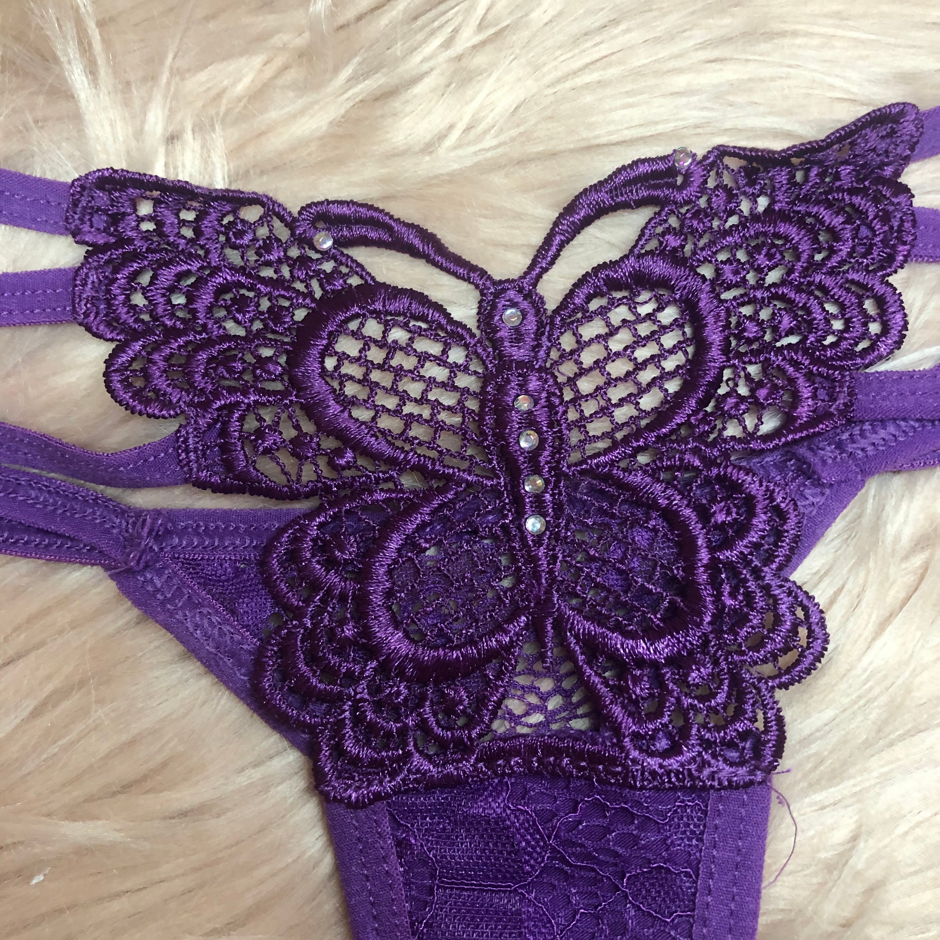 Y2K Butterfly Thong Panties Lace Panties Rhinestone Thong Etsy