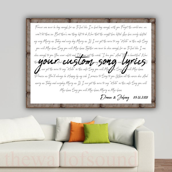 Wedding Song Lyrics Barnwood Framed Print, Custom Song Lyrics Print, Anniversary Gift for Him, Aged Wood Framed Print, Your Song Lyrics