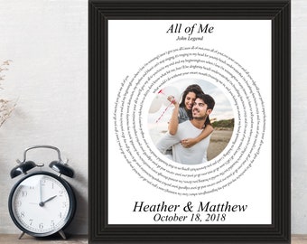 Personalized Song Lyric Wall Art, 1st Anniversary Gift, Wedding Song Lyrics, Custom Wedding Vows Print, Your Wedding Song, Engagement Gift