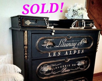 SOLD!! 1800s Hand Painted Chest of Drawers "Somewhere in France"