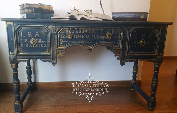Painted Antique Writing Desk Library Desk Entry Table Etsy