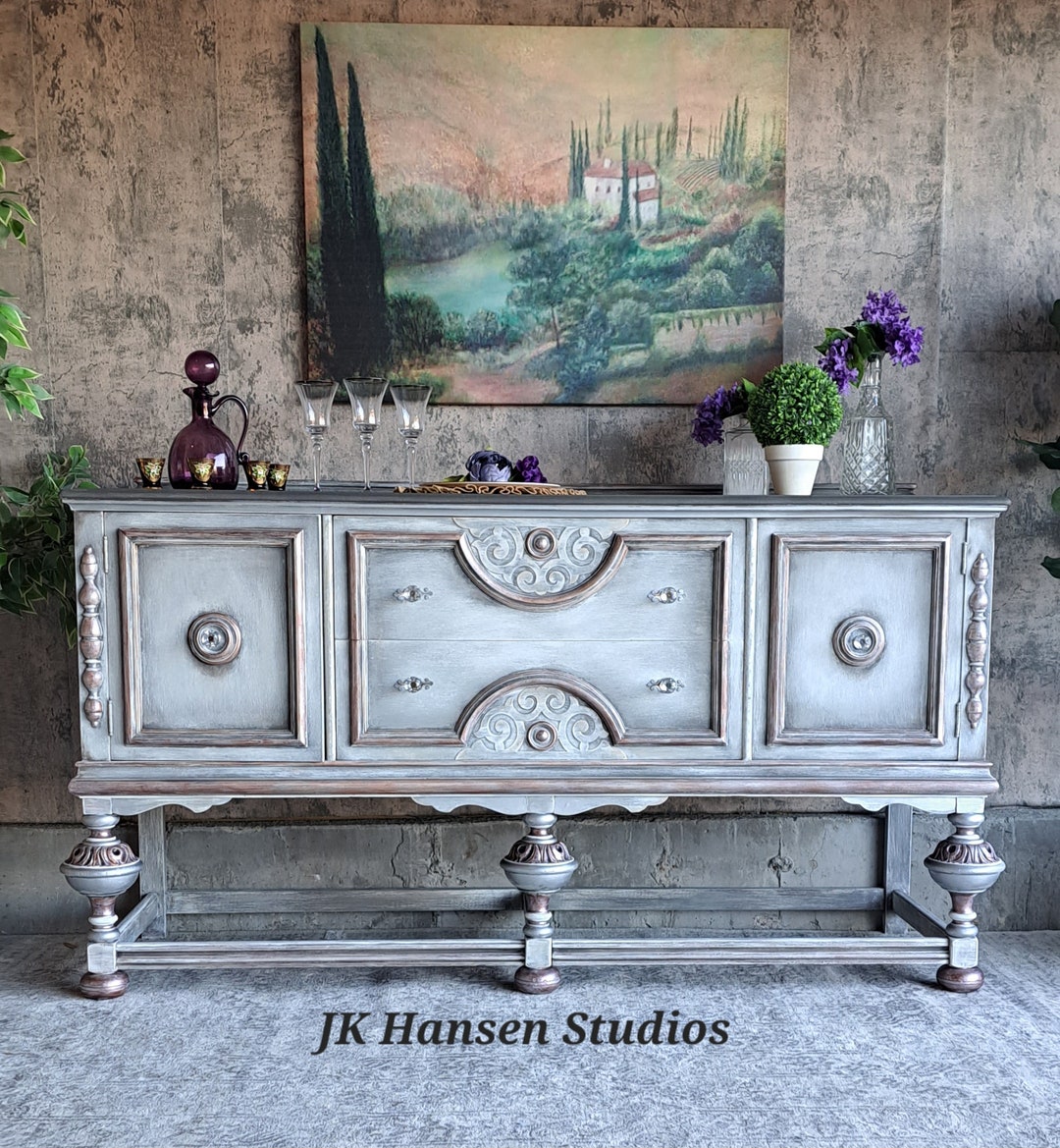 Antique BERKEY & GAY Jacobean Buffet Sideboard Hand Painted in a French