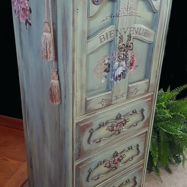 SOLD! Unique Lingerie Chest, Rare Vintage Louis XV French Provincial Dresser, Hand Painted w/ Dixie Belle & re.design with Prima Transfers