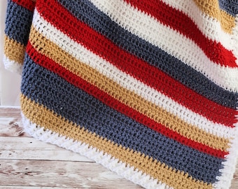 Patrón de manta de bebé a rayas tejida a crochet: punto bajo extendido