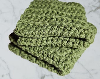 Patrón de paño de cocina de crochet para principiantes: set de paños texturizados fáciles de tejer en PDF para regalar o usar en casa.