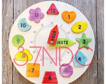 Shape/Color Sorting Clock Puzzle (Digital Cut File)