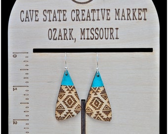 Laser Engraved Wood Earrings - Boho Style #2