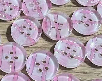 Pack of 10 12mm (approx)  4 hole  plastic buttons. Pink