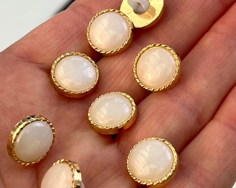 Pack of 8 13 mm (approx) gold and pearl vintage style shank buttons. Delicate blouse shirt dress cardigan knitwear buttons  . R89