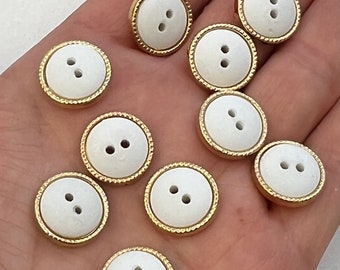 Pack of 10 15mm 1cm white and gold 2 hole  metal  buttons. R90