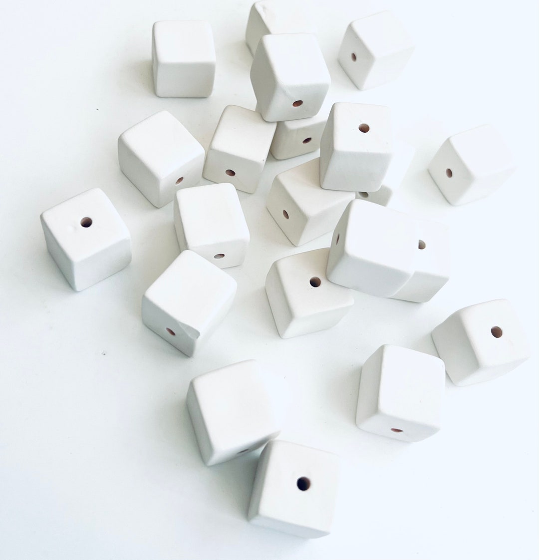 White Earthenware Cube Bisque Beads With 3mm Hole 18mm Cube Square
